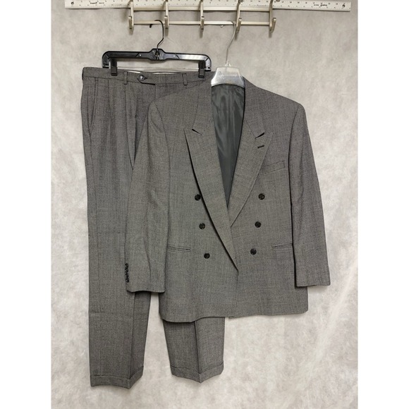 Evan Picone Suit Men 40R 42R Birds Eye Double Breasted Wool Winter Flannel 35X32 - Picture 1 of 16